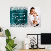 Glitterende Zilver Blauw Groen Trouwfeest Viering Poster (Thuiskantoor)