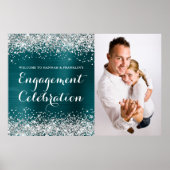 Glitterende Zilver Blauw Groen Trouwfeest Viering Poster (Voorkant)