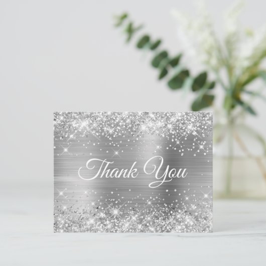 Glitterende Zilver Folie 40e Verjaardag Dank Je We Briefkaart (Staand voorkant)
