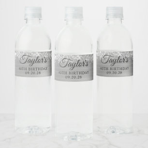 Glitterende Zilver Folie 40e Verjaardag Waterfles Etiket
