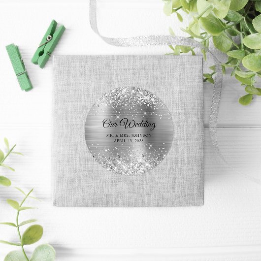 Glitterende Zilver Folie Onze Trouwdag Ronde Sticker