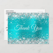 Glitterende Zilver Turkoois Blauwe Sweet 16 Dank J Briefkaart (Voorkant / Achterkant)