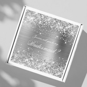 Glitterende Zilveren Bruidsmeisje Voorstel Cadeau Sticker
