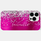 Glitterende Zilveren en Heet Roze Glam Krullende H Case-Mate iPhone Case (Achterkant (horizontaal))