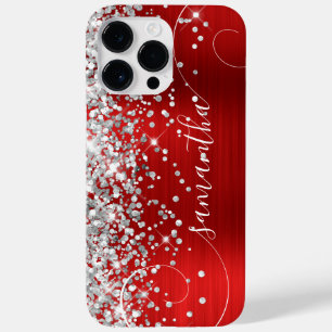 Glitterende zilveren en rode glamour krullende han Case-Mate iPhone 14 pro max hoesje