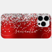 Glitterende zilveren en rode glamour krullende han Case-Mate iPhone case (Achterkant (horizontaal))