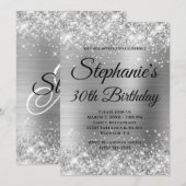 Glitterende Zilveren Fantasie Initialen 30e Verjaa Kaart (Voorkant / Achterkant)