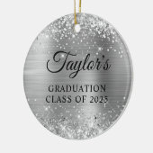 Glitterende Zilveren Folie Afstuderen Keramisch Ornament (Links)
