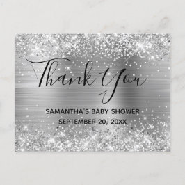 Glitterende Zilveren Folie Baby Shower Bedankt Briefkaart