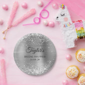 Glitterende Zilveren Folie Bruidsfeest Papieren Bordje (Feest)