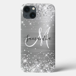 Glitterende Zilveren Folie Elegant Monogram Case-Mate iPhone Case