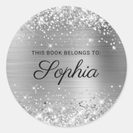 Glitterende Zilveren Folie Elegante Calligrafie Bo Ronde Sticker