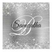Glitterende Zilveren Folie Fancy Monogram Kubus (Voorkant)