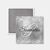 Glitterende Zilveren Folie Fancy Monogram Magneet (Voorkant / Achterkant)