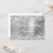 Glitterende Zilveren Folie Fancy Verjaardag Kaart (Voorkant / Achterkant in situ)
