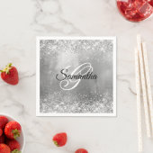 Glitterende Zilveren Folie Fijne Monogram Servet (Insitu)