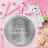 Glitterende Zilveren Folie Prettig Kerstfeest Papieren Bordje (Feest)