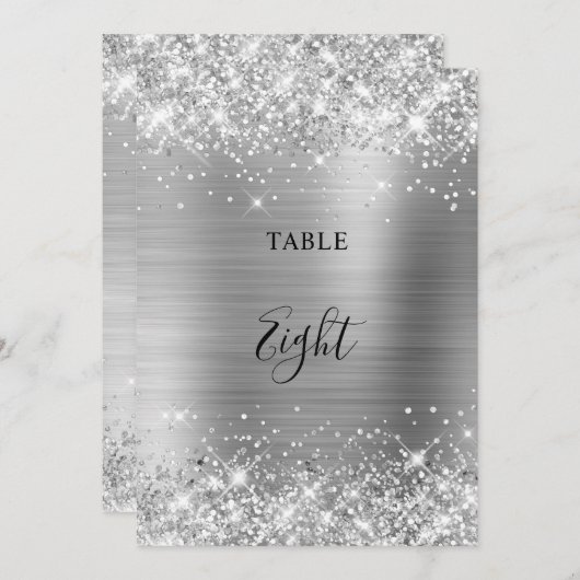 Glitterende Zilveren Folie Trouwtafel Nummer 5x7 K (Voorkant / Achterkant)