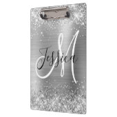 Glitterende Zilveren Folie Zwart en Wit Monogram Klembord (Links)