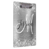 Glitterende Zilveren Folie Zwart en Wit Monogram Klembord (Rechts)