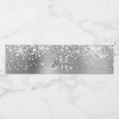 Glitterende Zilveren Folie Zwart en Wit Monogram Waterfles Etiket (Enkel label)