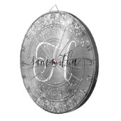 Glitterende Zilveren Glam Monogram Dartbord (Voorkant Rechts)
