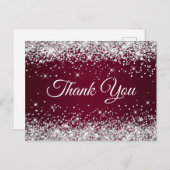 Glitterende Zilveren Glans Bourgondië Dank Je Briefkaart (Voorkant / Achterkant)