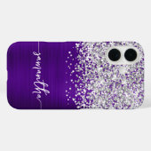 Glitterende Zilveren Glans Indigo Paarse Glam Naam Case-Mate iPhone Case (Achterkant (horizontaal))