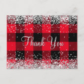 Glitterende Zilveren Glans Rode Buffalo Plaid Beda Briefkaart (Voorkant)