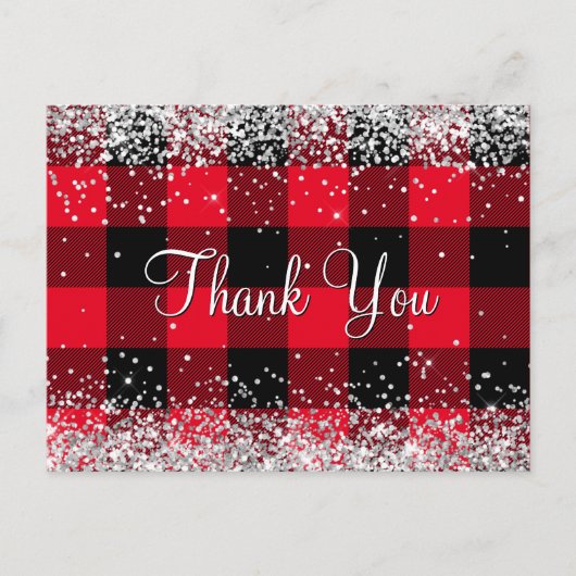 Glitterende Zilveren Glans Rode Buffalo Plaid Beda Briefkaart (Voorkant)