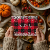 Glitterende Zilveren Glans Rode Buffalo Plaid Beda Briefkaart