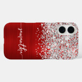 Glitterende Zilveren Glans Rode Glam Naam Case-Mate iPhone Case (Achterkant (horizontaal))