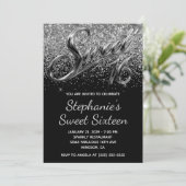 Glitterende Zilveren Glans Zwarte Chroom Sweet 16 Kaart (Staand voorkant)
