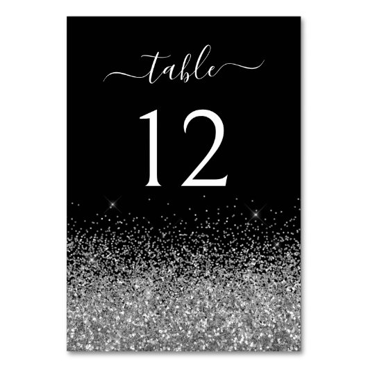 Glitterende Zilveren Glans Zwarte Elegante Calligr Kaart (Voorkant)