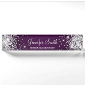 Glitterende Zilveren Glitter Aubergine Gradiënt Naambordje (Voorkant)