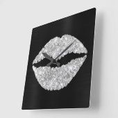 Glitterende Zilveren Glitter Lippenstift Zwarte Fo Vierkante Klok (Hoek)