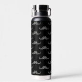 Glitterende zilveren glitters Snor zwart Monogram Waterfles (Achterkant)