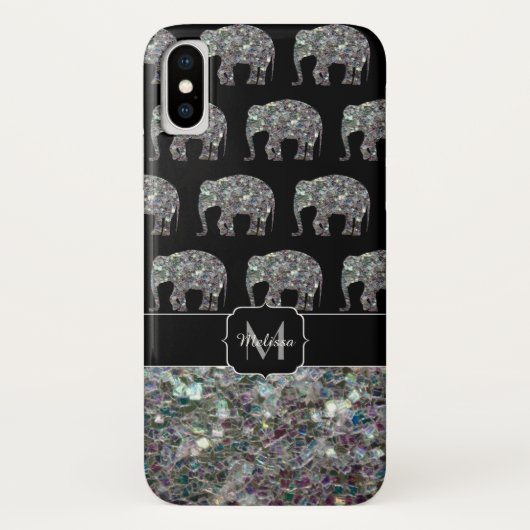 Glitterende zilveren mozaïek glinsterende Olifant Case-Mate iPhone Case (Achterkant)