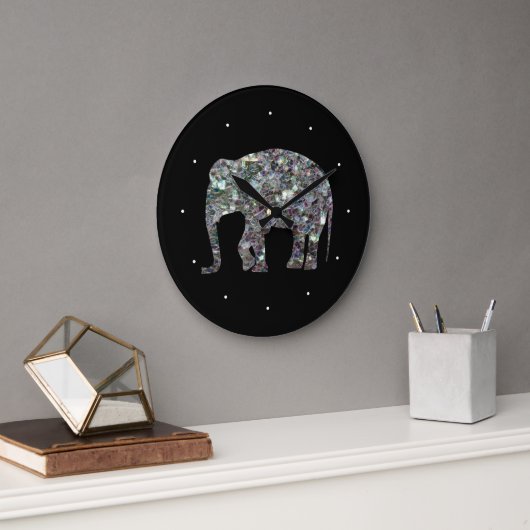 Glitterende zilveren mozaïek glinsterende Olifant Grote Klok (Kantoor)