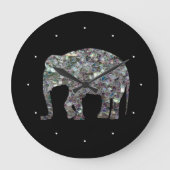 Glitterende zilveren mozaïek glinsterende Olifant Grote Klok (Voorkant)