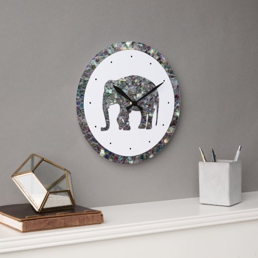 Glitterende zilveren mozaïek glinsterende Olifant Grote Klok (Kantoor)