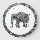Glitterende zilveren mozaïek glinsterende Olifant Grote Klok (Voorkant)