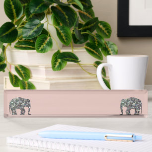 Glitterende zilveren mozaïek glinsterende Olifant Naambordje