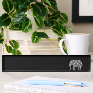 Glitterende zilveren mozaïek glinsterende Olifant Naambordje