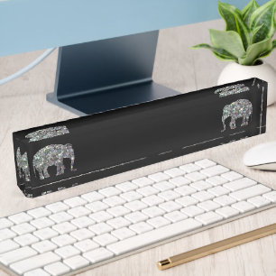 Glitterende zilveren mozaïek glinsterende Olifant Naambordje