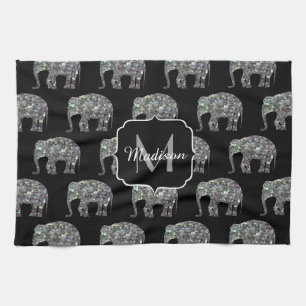 Glitterende zilveren mozaïek glinsterende Olifant  Theedoek