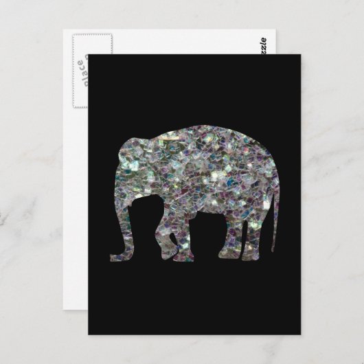 Glitterende zilveren mozaïek olifant briefkaart (Voorkant / Achterkant)
