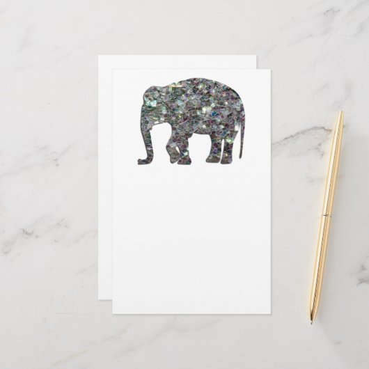 Glitterende zilveren mozaïek olifant briefpapier (Voorkant / Achterkant in situ)