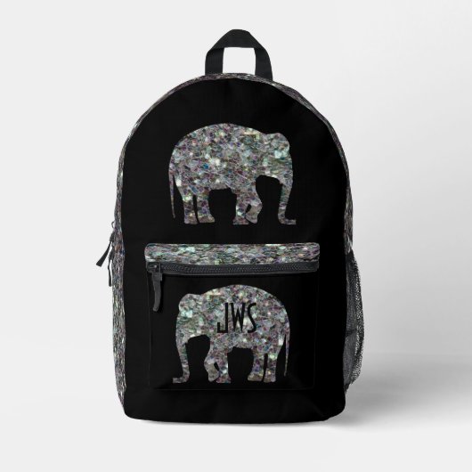Glitterende zilveren mozaïek Olifant Monogram op z Bedrukte Rugzak (Voorkant)