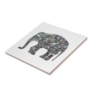 Glitterende zilveren mozaïek olifant tegeltje